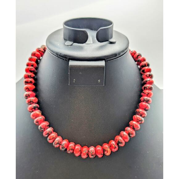Red Spider Web Turquoise Bead Toggle Clasp 17.5" Necklace - Picture 1 of 7